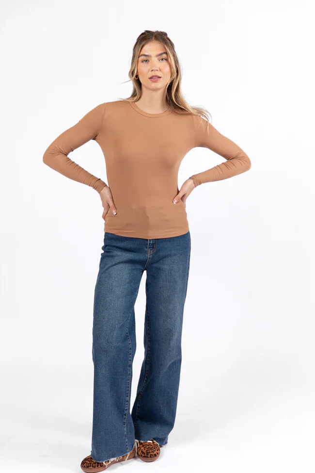 Make Your Choice Brown Ribbed Long Sleeve Tee FINAL SALE - Aiturbor