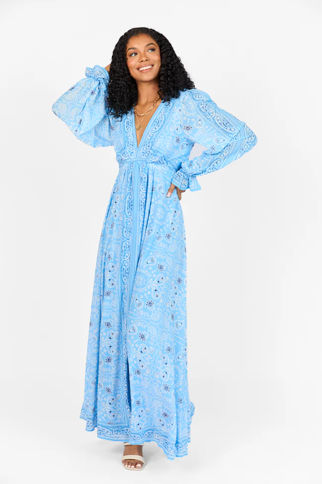 It's On Me Blue Bandana Print Maxi Dress FINAL SALE - Aiturbor