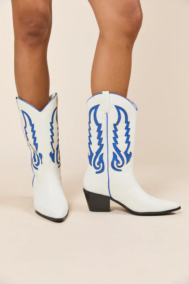 Patti Blue and White Western Boots - Aiturbor