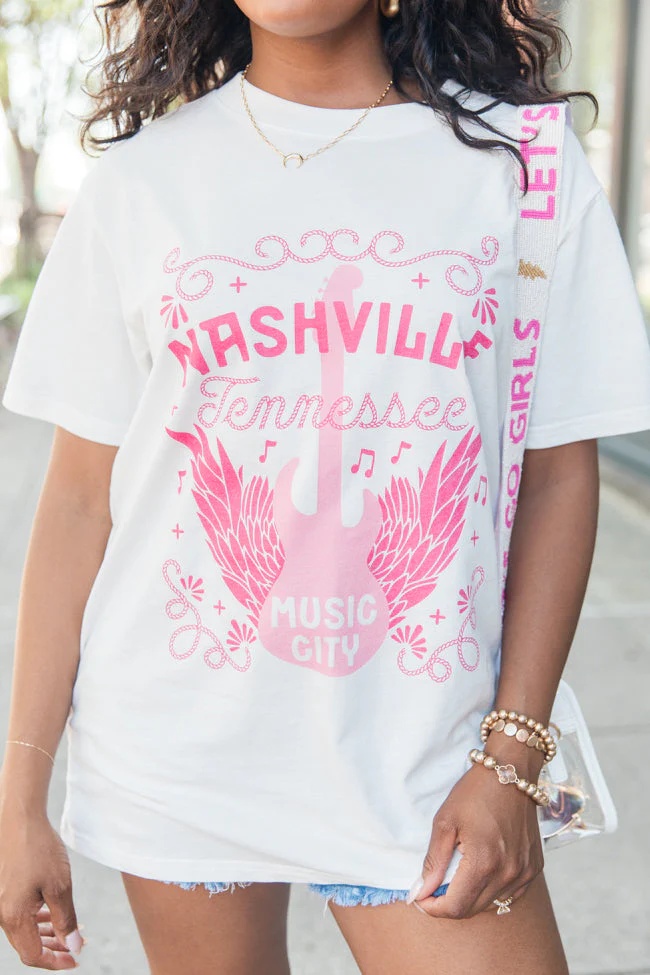 Nashville Music City White Graphic Tee - Aiturbor