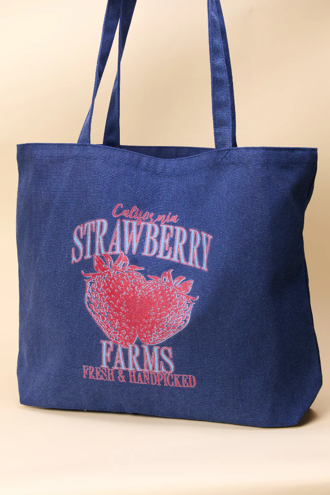 Strawberry Farms Washed Navy Graphic Tote Bag - Aiturbor
