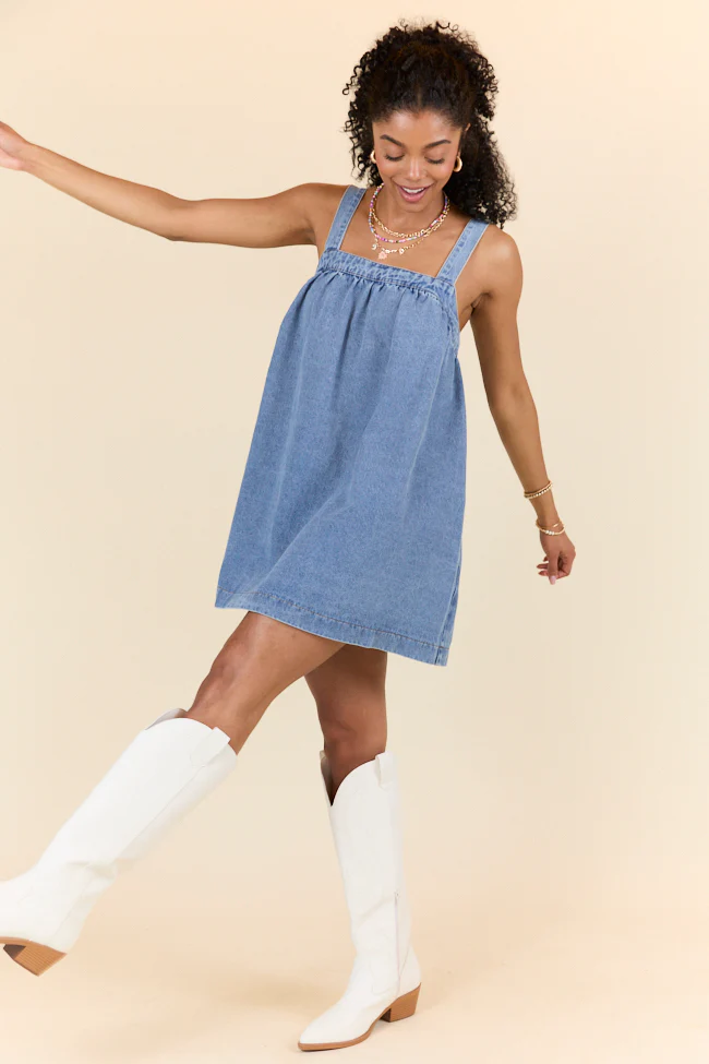 Always Around Denim Babydoll Dress - Aiturbor