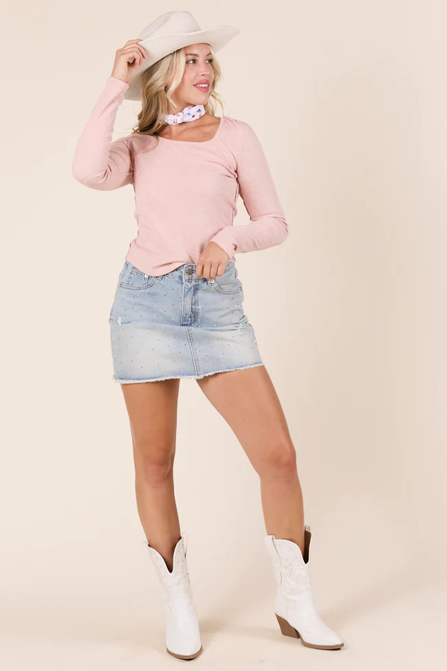 Suanna Long Sleeve Pink Ribbed Knit Tee - Aiturbor