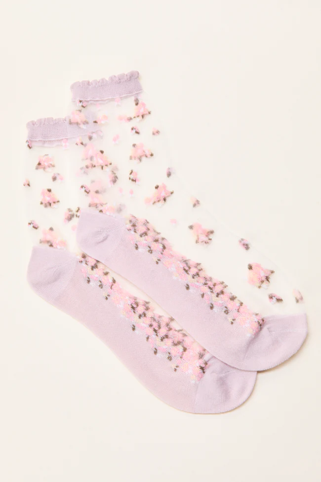 Aveline Pink Floral Sheer Socks - Aiturbor