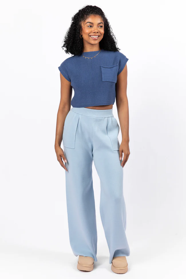 Let's Debrief Light Blue Wide Leg Sweater Pants FINAL SALE - Aiturbor