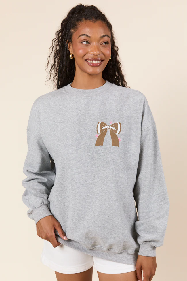 Football Bow Light Grey Graphic Sweatshirt DOORBUSTER - Aiturbor