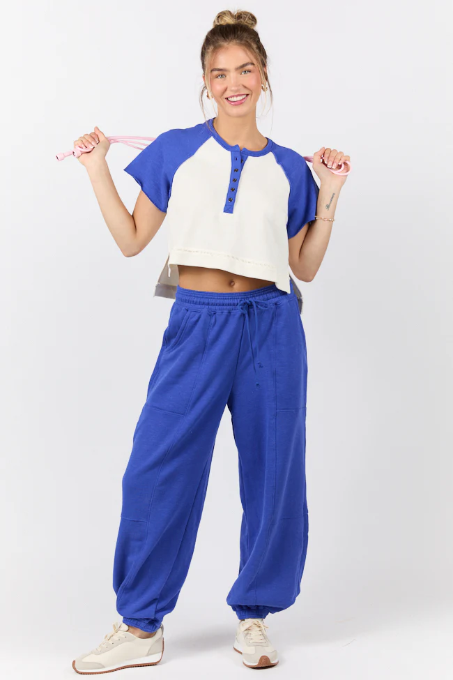 Outfield Angel Cobalt and Cream Color Block Tee SALE - Aiturbor