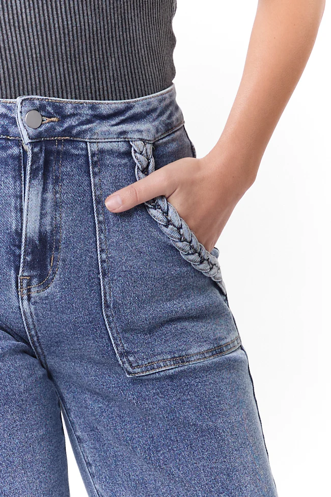 Carolyn Medium Wash Braided Pocket Wide Leg Jeans FINAL SALE - Aiturbor