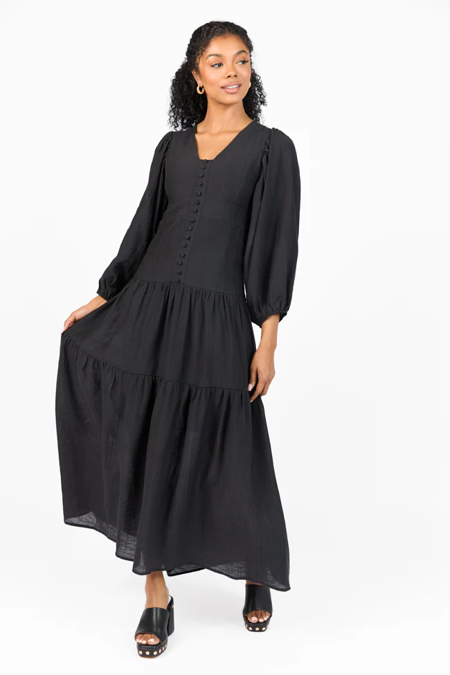 Enchanting Moments Black Button Detail Maxi Dress FINAL SALE - Aiturbor
