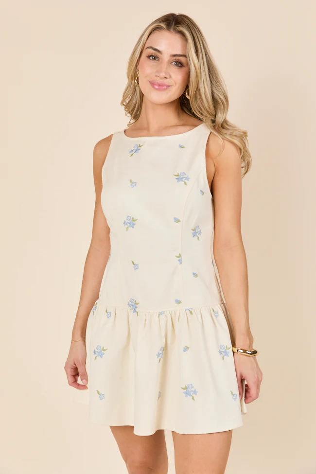 Denise Flower Embroidered Denim Dress - Aiturbor