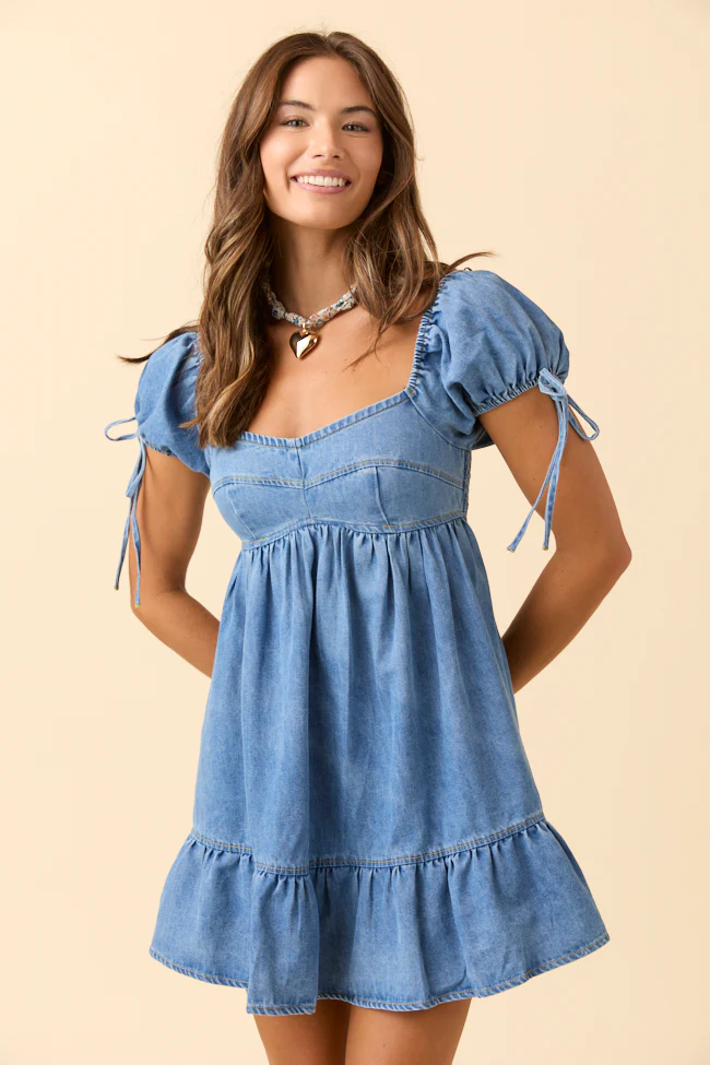 Layla Denim Puff Sleeve Mini Dress - Aiturbor