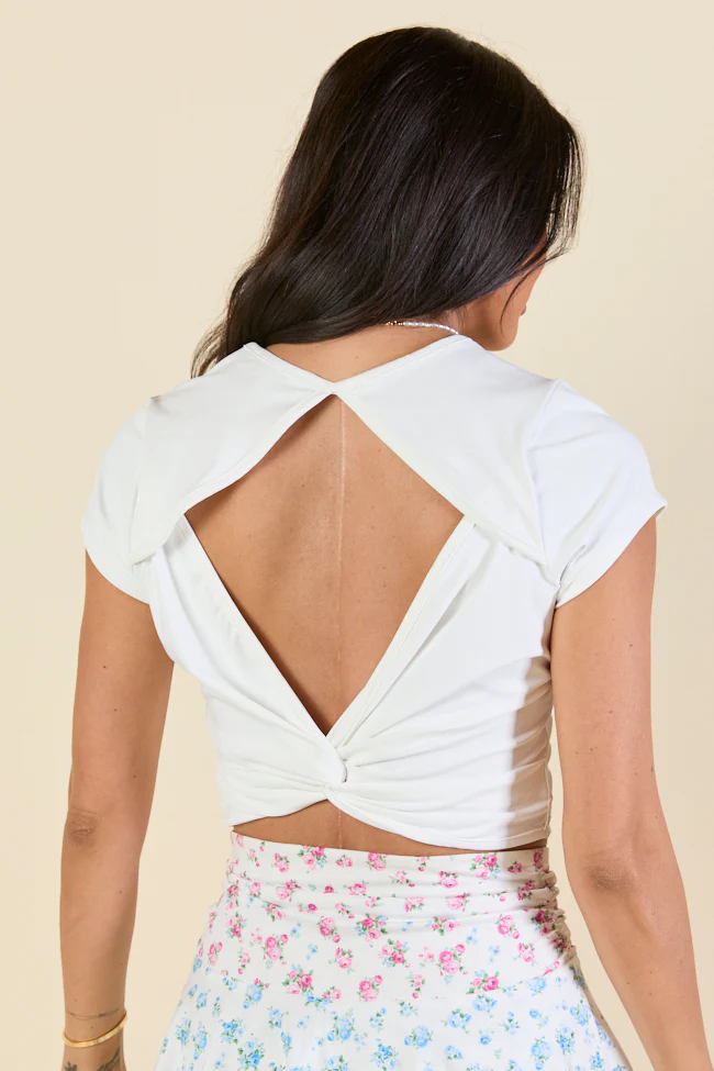 Stay Ready White Short Sleeve Open Back Knit Top - Aiturbor