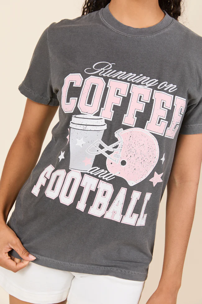 Running on Coffee and Football Dark Grey Graphic Tee - Aiturbor