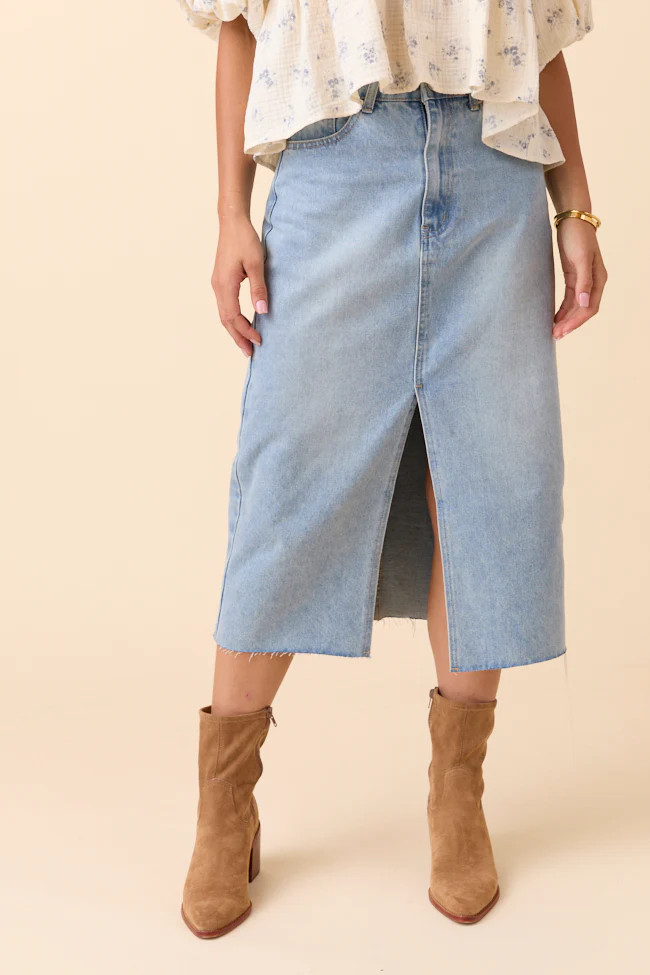 Mya Medium Wash Denim Midi Skirt - Aiturbor