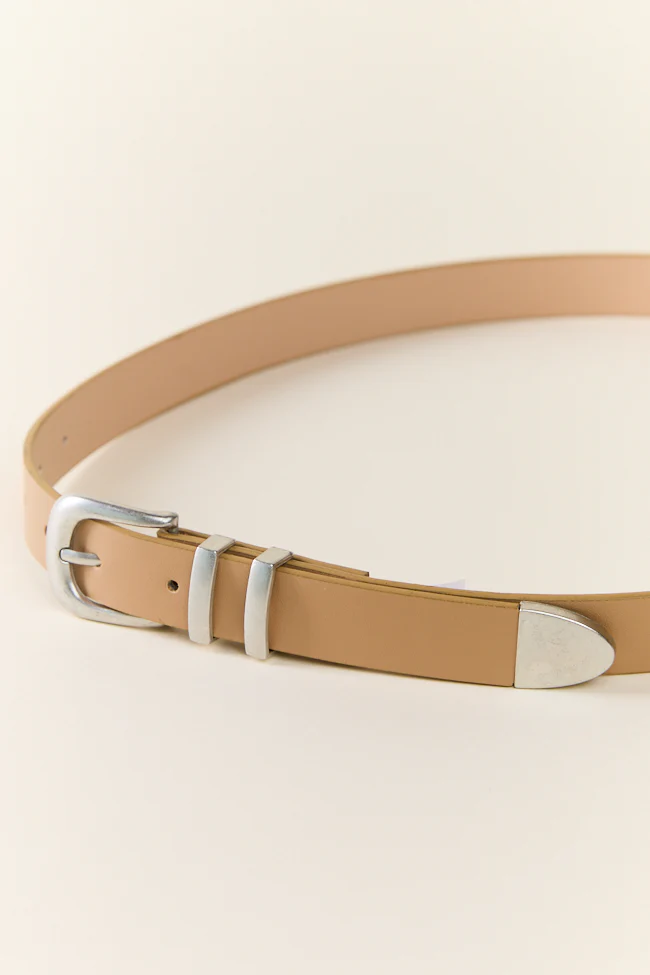 Basic Silver Buckle Tan Belt - Aiturbor
