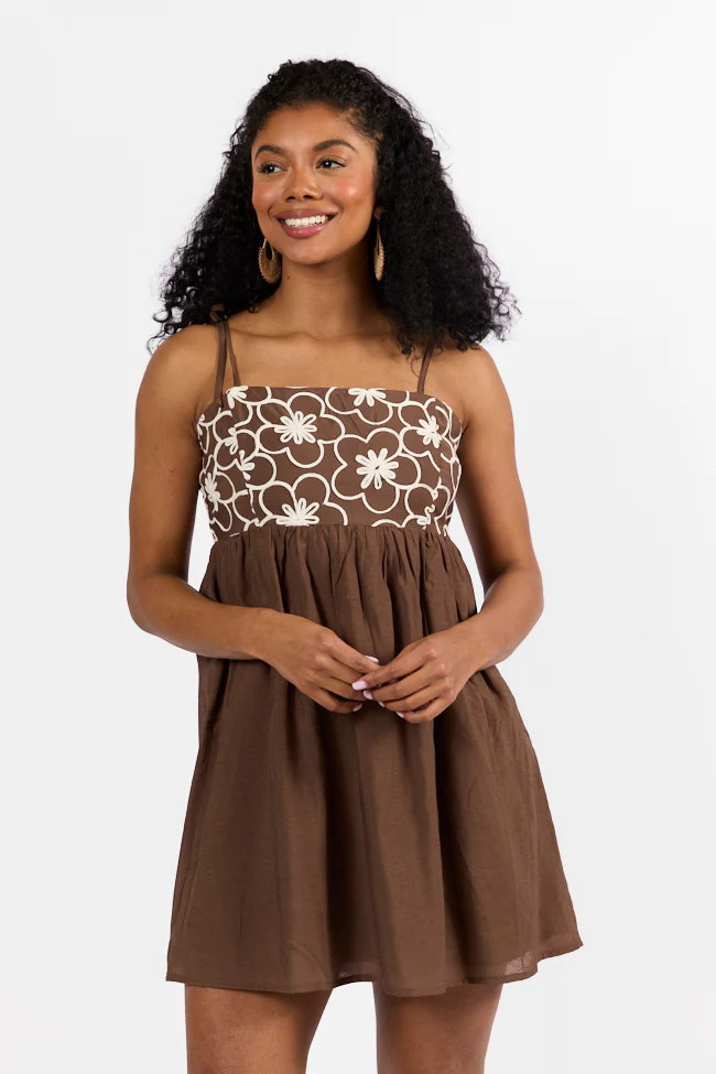 Blooming Confidence Brown Embroidered Floral Dress FINAL SALE - Aiturbor
