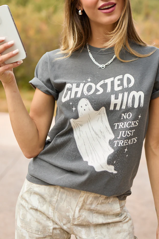 Ghosted Him Dark Grey Graphic Tee - Aiturbor