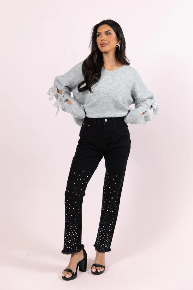 LaDonna Black Rhinestone Detail Jeans FINAL SALE - Aiturbor