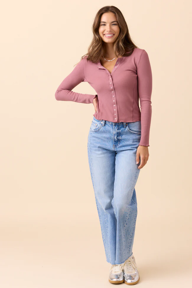 Anneliese Mauve Waffle Henley Top DOORBUSTER - Aiturbor