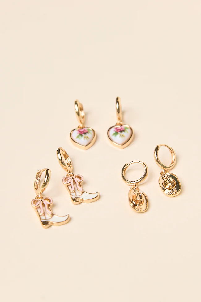 Hanna Pink Charm Trio Earring Set - Aiturbor