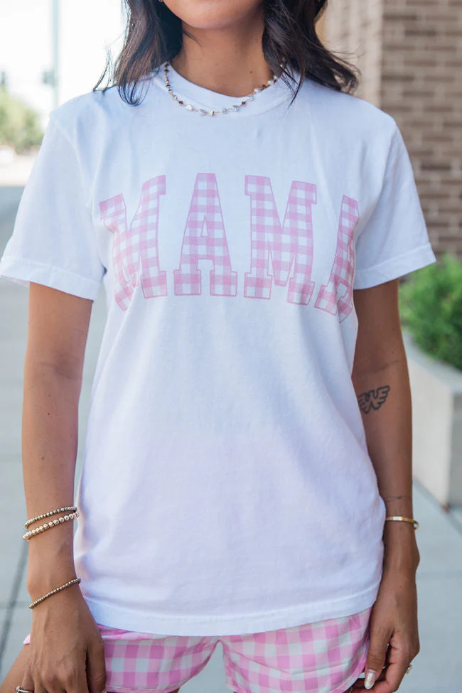Mama Gingham White Graphic Tee - Aiturbor