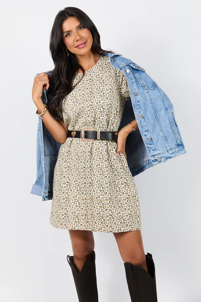Wild Nights Taupe Leopard Print Shift Dress SALE - Aiturbor