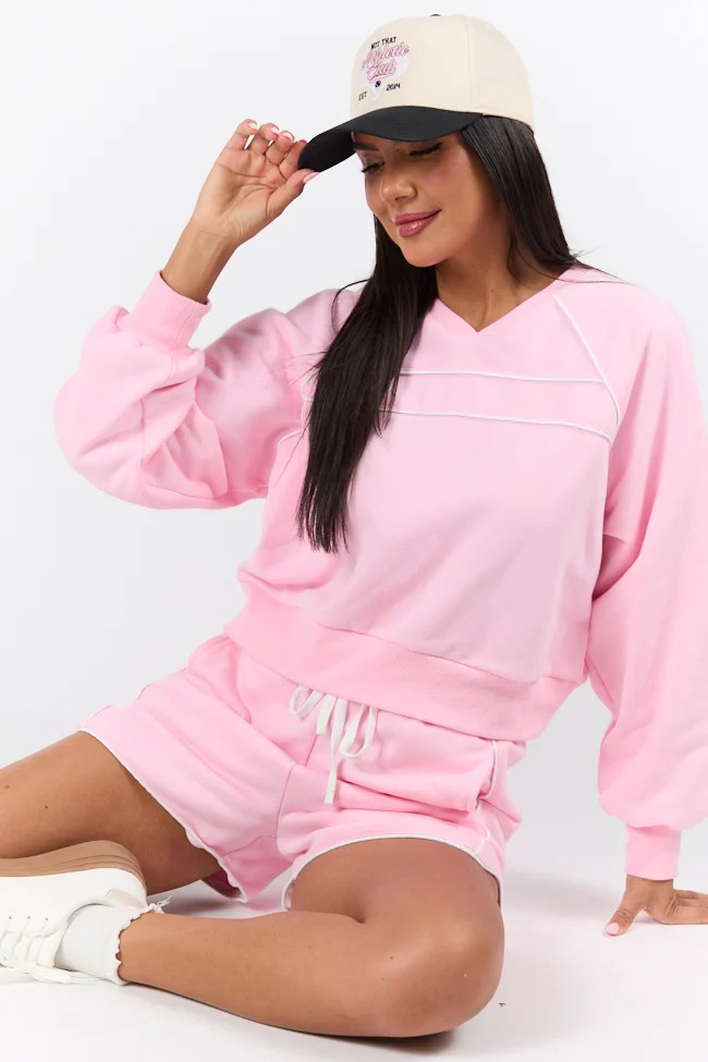 Baseline Pink Piped Lounge Crewneck Sweatshirt SALE - Aiturbor
