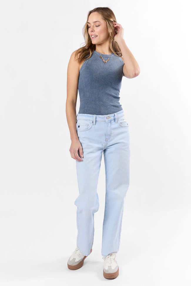 Back To Square One Acid Washed Ribbed High Neck Tank DOORBUSTER - Aiturbor