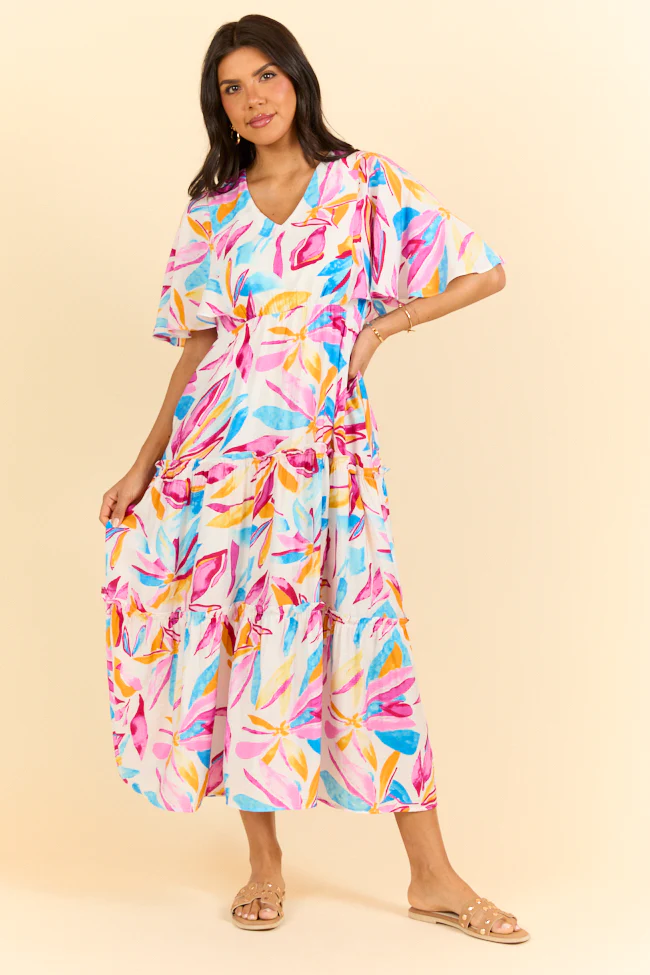 In The Wildflowers Multi Color Short Sleeve V-neck Maxi Dress FINAL SALE - Aiturbor
