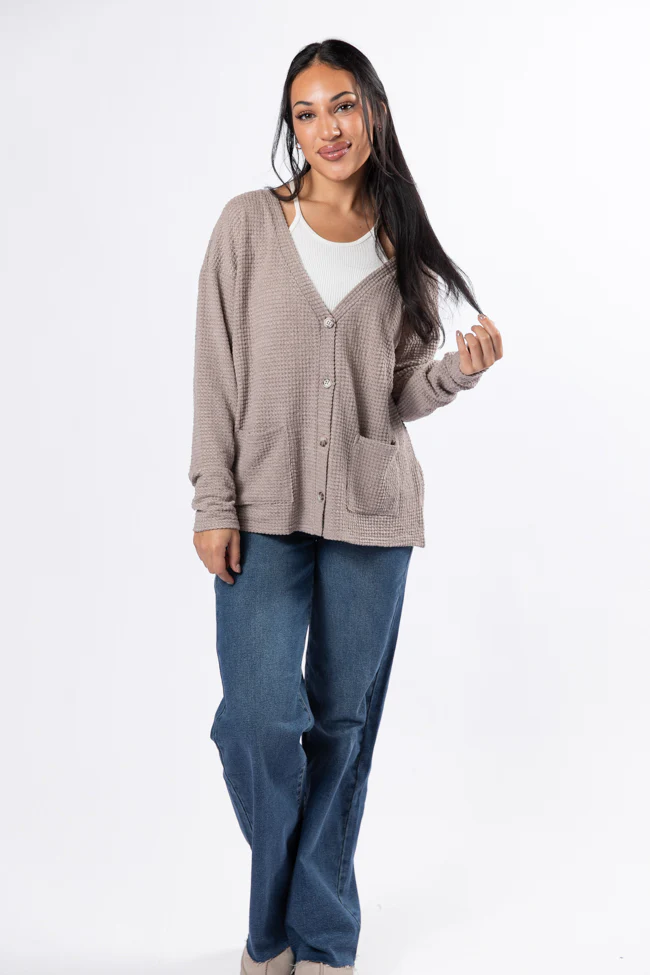 Sounds Like Me Taupe Waffle Knit Cardigan FINAL SALE - Aiturbor