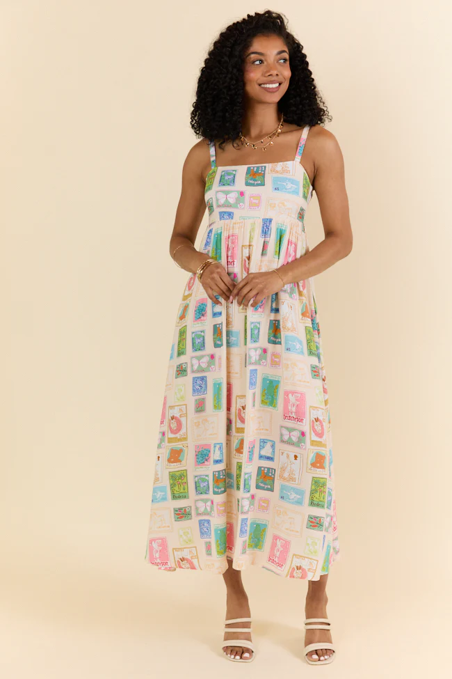 World Traveler Stamp Print Midi Dress FINAL SALE - Aiturbor