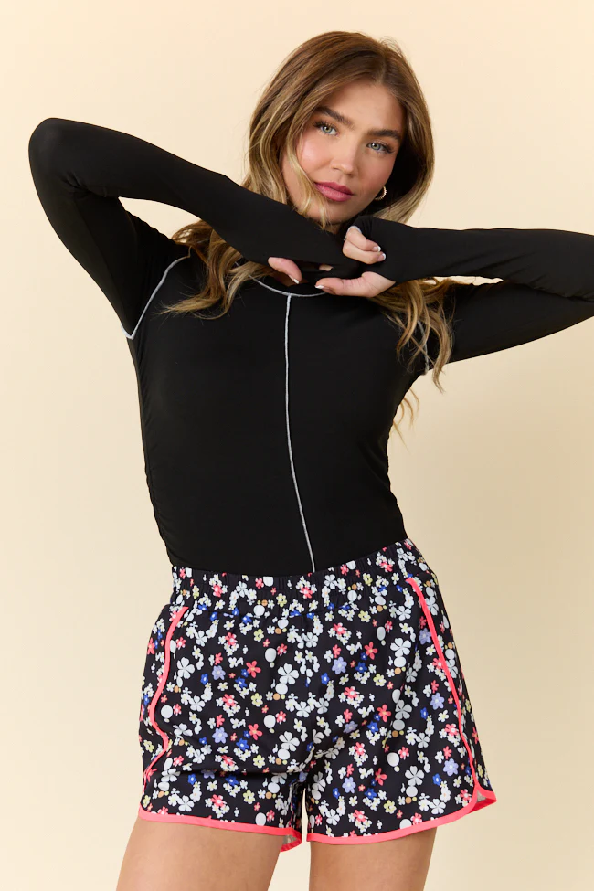 Over Under Black Ruched Seamline Active Long Sleeve Top FINAL SALE - Aiturbor