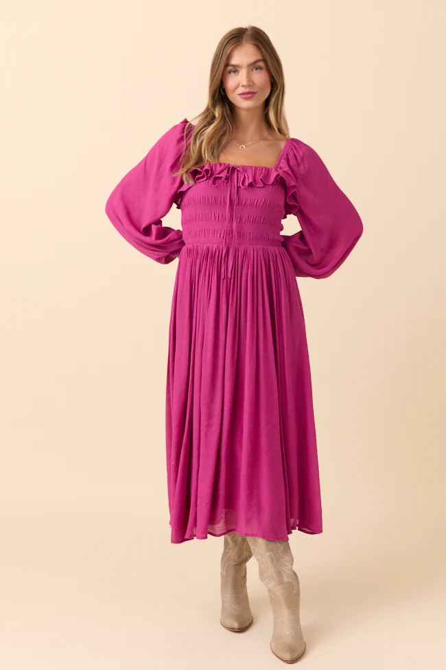 Summer Berry Smocked Maxi Dress - Aiturbor
