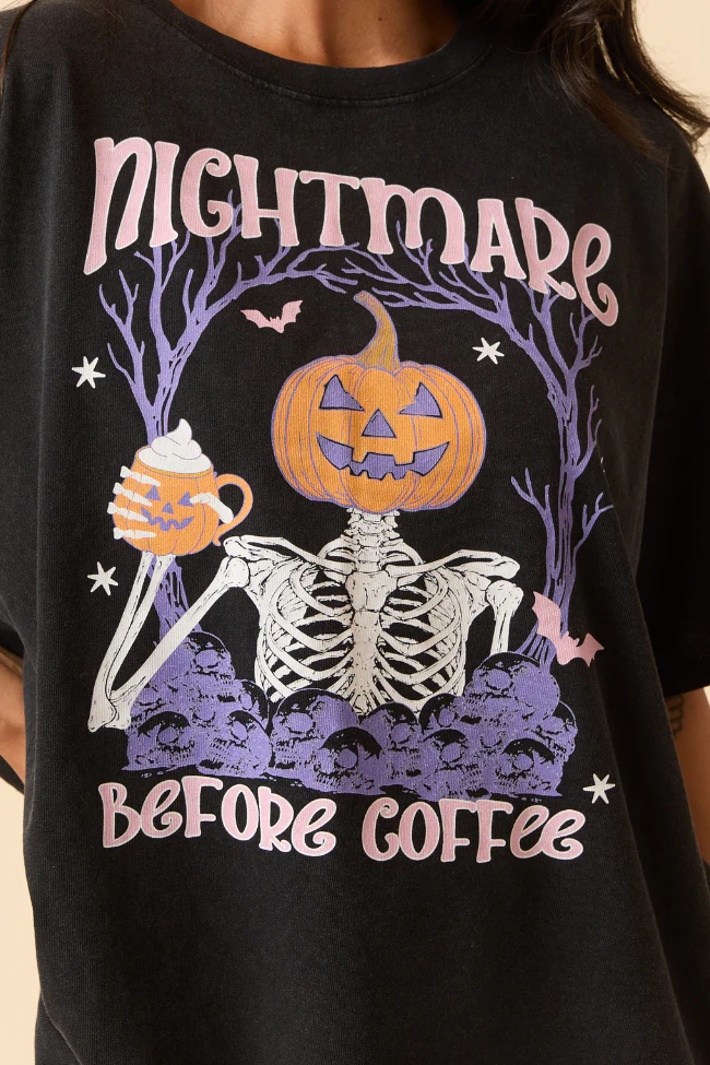 Nightmare Before Coffee Black Oversized Graphic Tee DOORBUSTER - Aiturbor