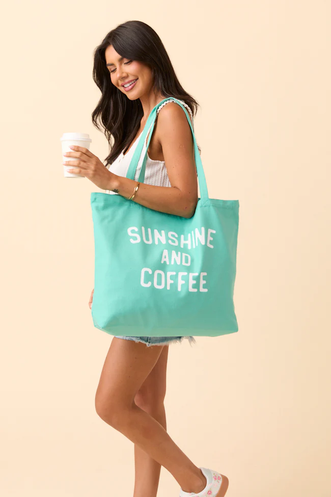 Sunshine and Coffee Sea Glass Green Graphic Tote Bag - Aiturbor