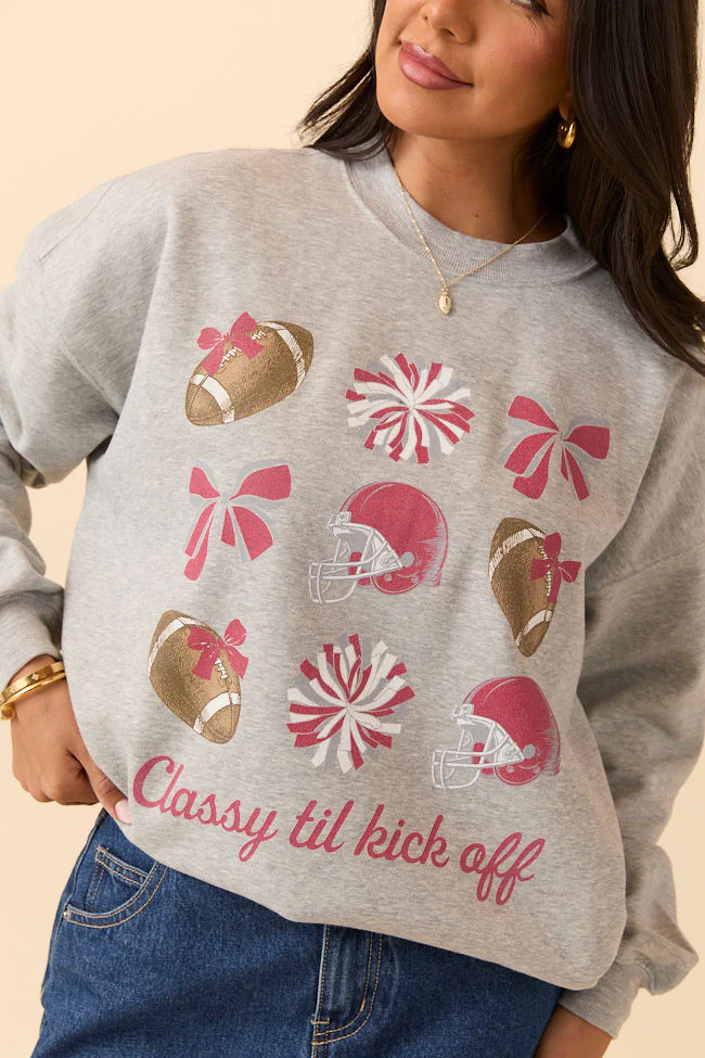 Football Icon Crimson Light Grey Graphic Sweatshirt - Aiturbor