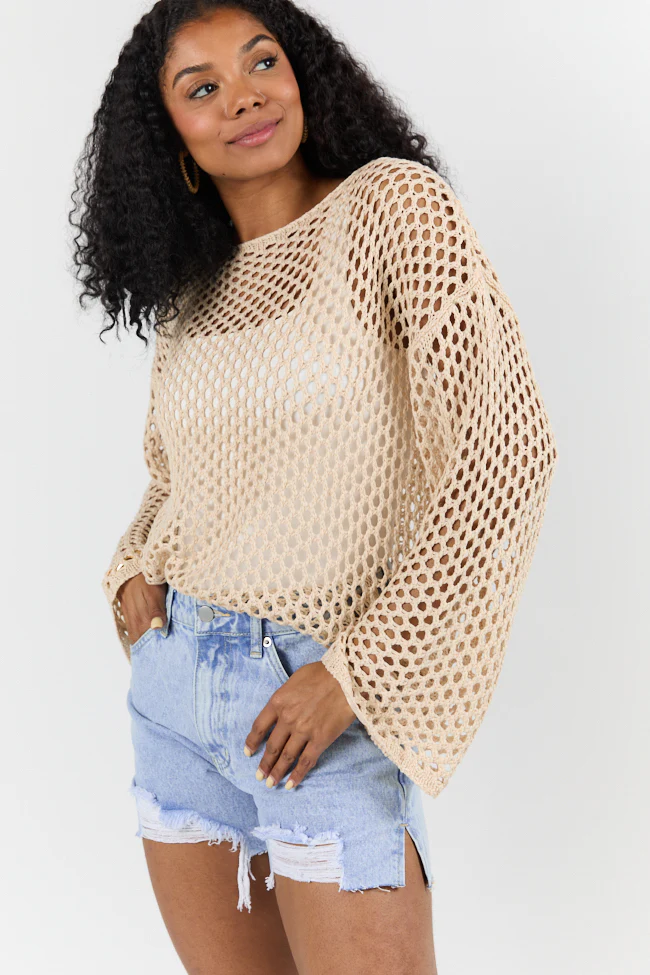 Let It Go Tan Open Knit Sweater FINAL SALE - Aiturbor