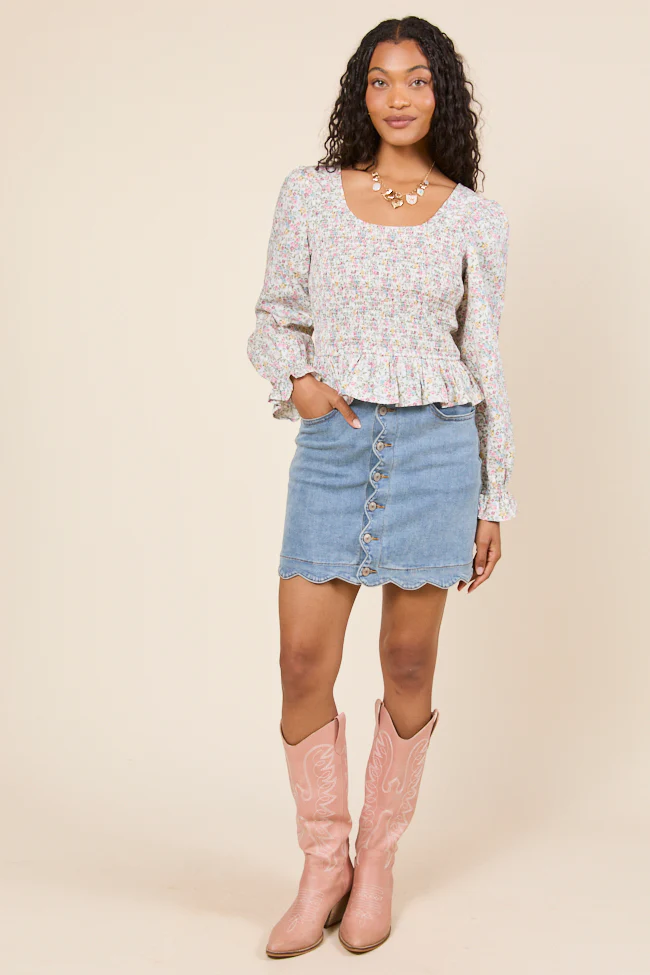 Petunia Long Sleeve Smocked Floral Woven Top - Aiturbor