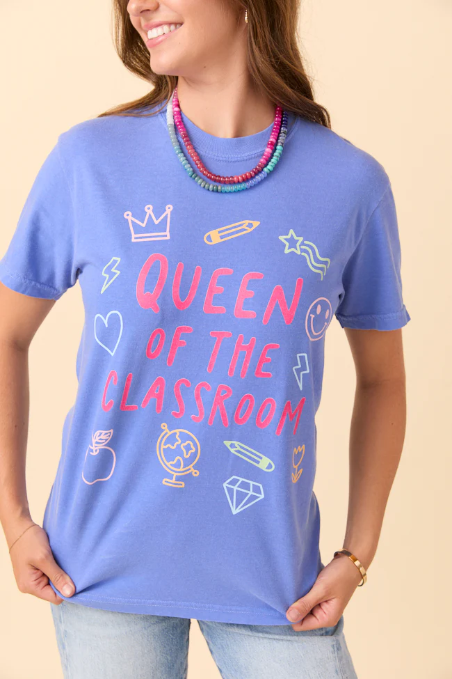 Queen Of The Classroom Blue Graphic Tee - Aiturbor