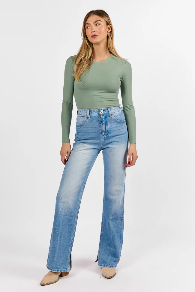 Emily Light Wash 90's Flare Split Hem Wide Leg Jeans SALE - Aiturbor