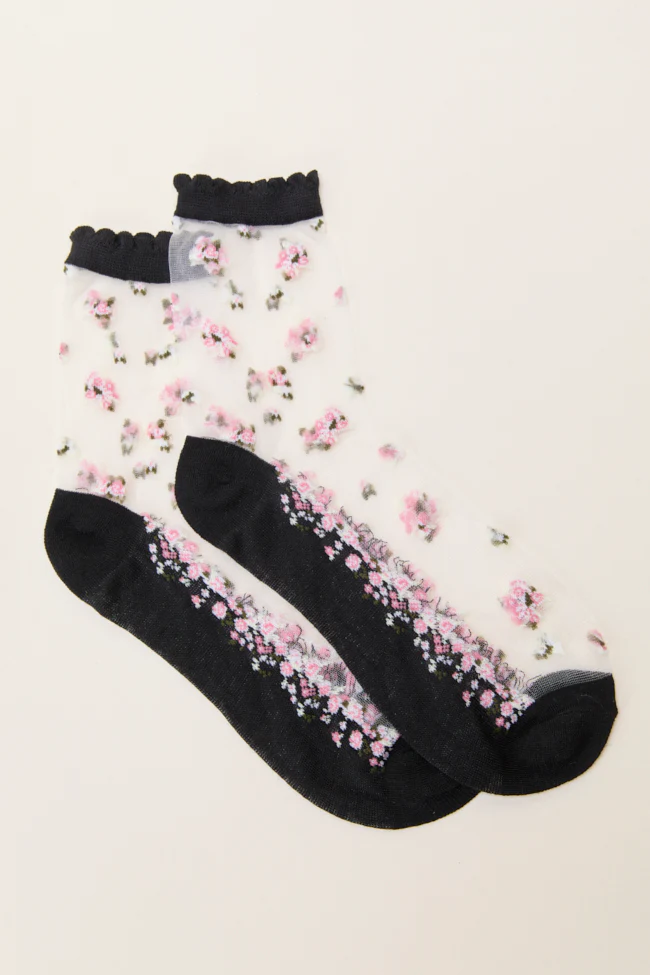 Aveline Black Floral Sheer Socks - Aiturbor