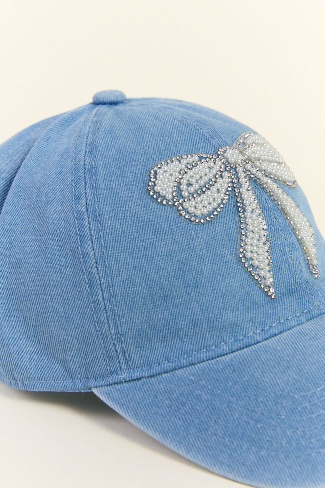Denim Pearl Bow Hat - Aiturbor