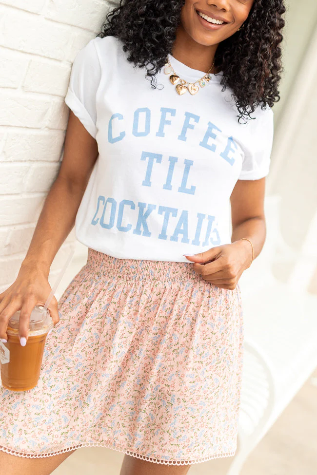 Coffee Til Cocktails White Graphic Tee - Aiturbor