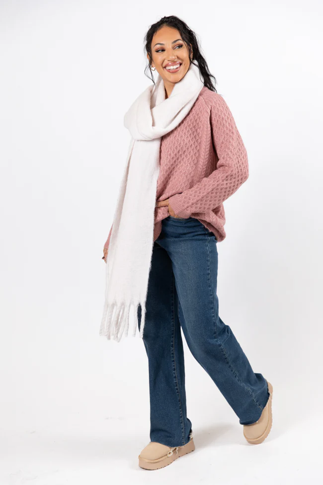 Cable Knit Cuddles Mauve Oversized Crew Neck Sweater FINAL SALE - Aiturbor