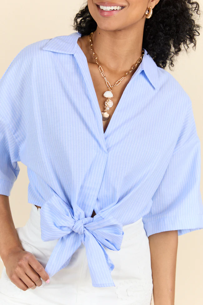 Best Dressed Blue Tie Woven Top SALE - Aiturbor