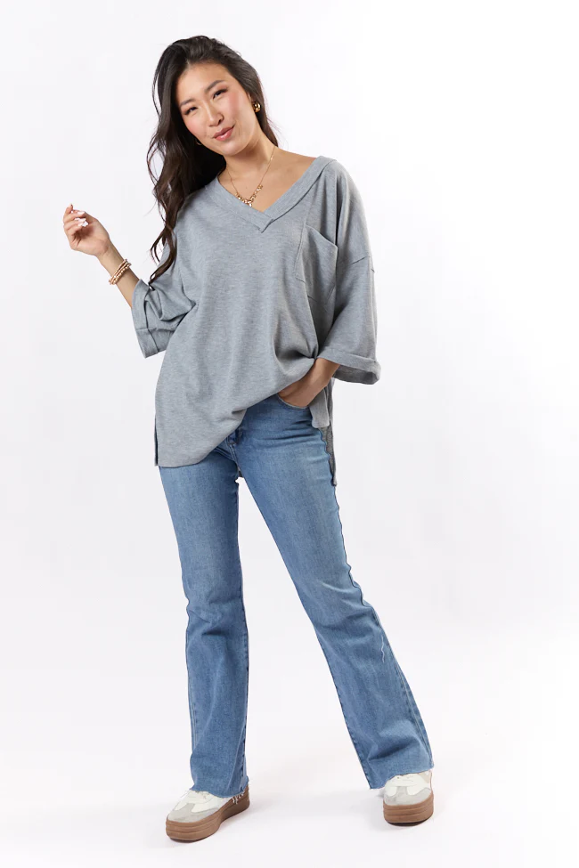 It's Our Time Grey Oversized Pocketed Waffle Tee FINAL SALE - Aiturbor