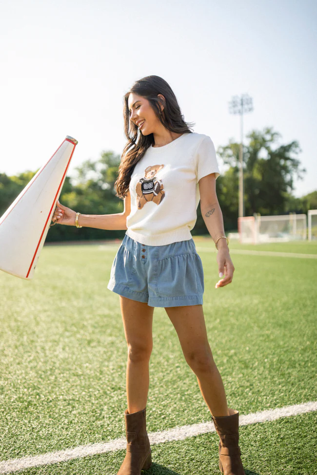 Amelia Tiered Medium Blue Denim Shorts - Aiturbor