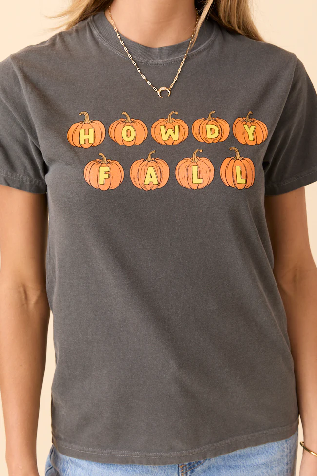 Howdy Fall Pumpkin Dark Grey Graphic Tee - Aiturbor