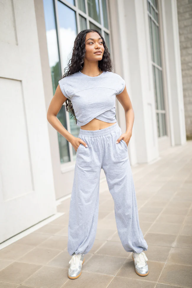 Tinley Heather Grey Lounge Crossover Cap Sleeve Tee - Aiturbor