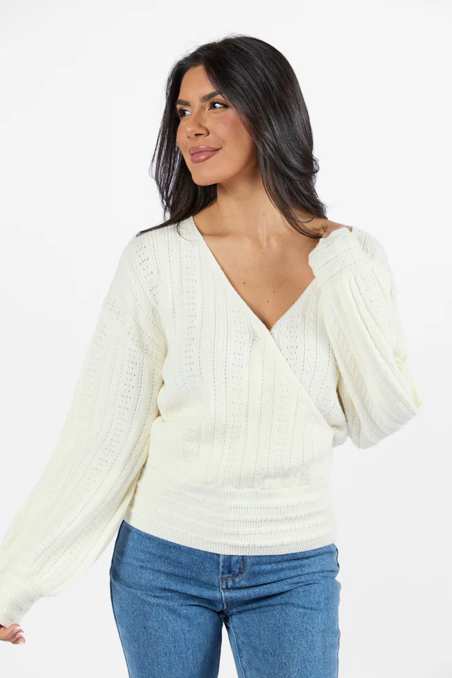 With Love Ivory Wrap Pointelle Sweater FINAL SALE - Aiturbor